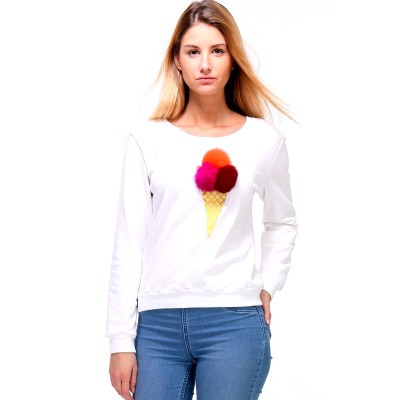 Eis-Design Sweatshirt mit bunten Plüsch-Bommeln